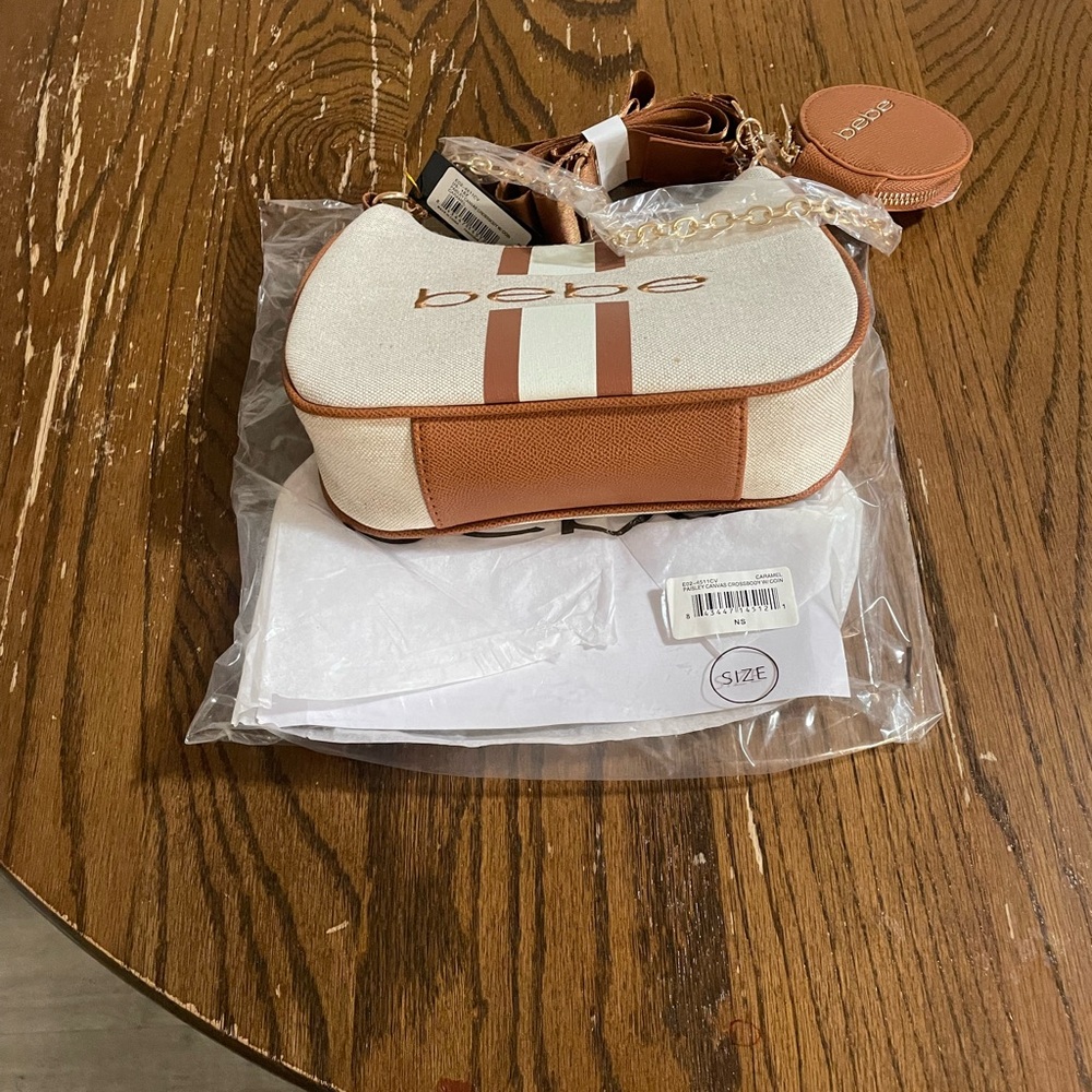 Bebe Tan and White caramel Women's Bag crossbody coin pouch - Picture 10 of 10